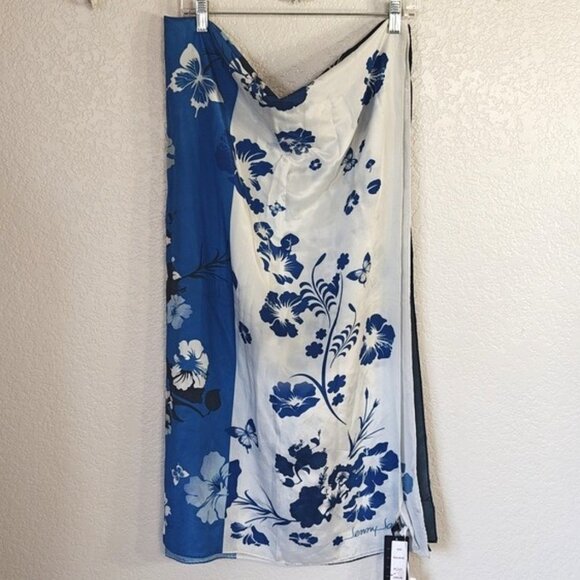 Jenny James Silk Scarf Blue Florals 65"x 41" - Picture 4 of 7